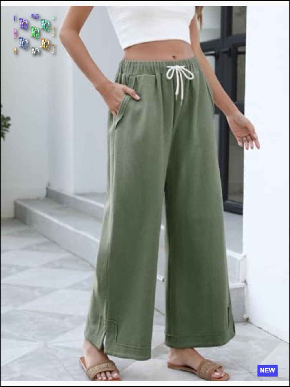 Baggy Wide Leg Palazzo Pants Casual Loose Elastic Drawstring Lounge Trousers - Picture 2 of 7
